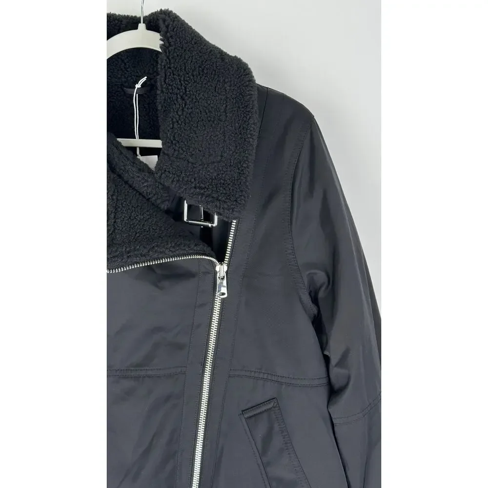 & Other Stories Stockholm Aviator Jacket Womens Large Black New Faux Shearling - Picture 10 of 16